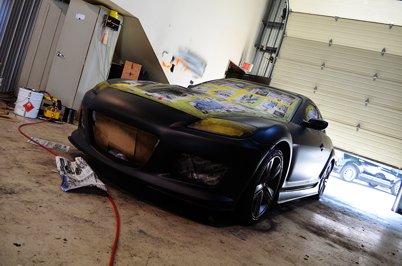 Mazda Rx8 being Plasti Dipped matte black